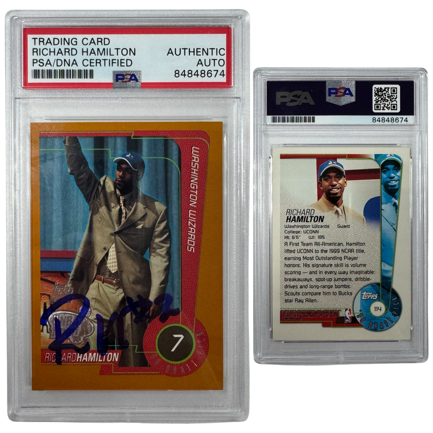 1999-00 Richard Hamilton Autographed Topps NBA Tipoff 99 Draft Pick Rookie #114 PSA Auto Authentic