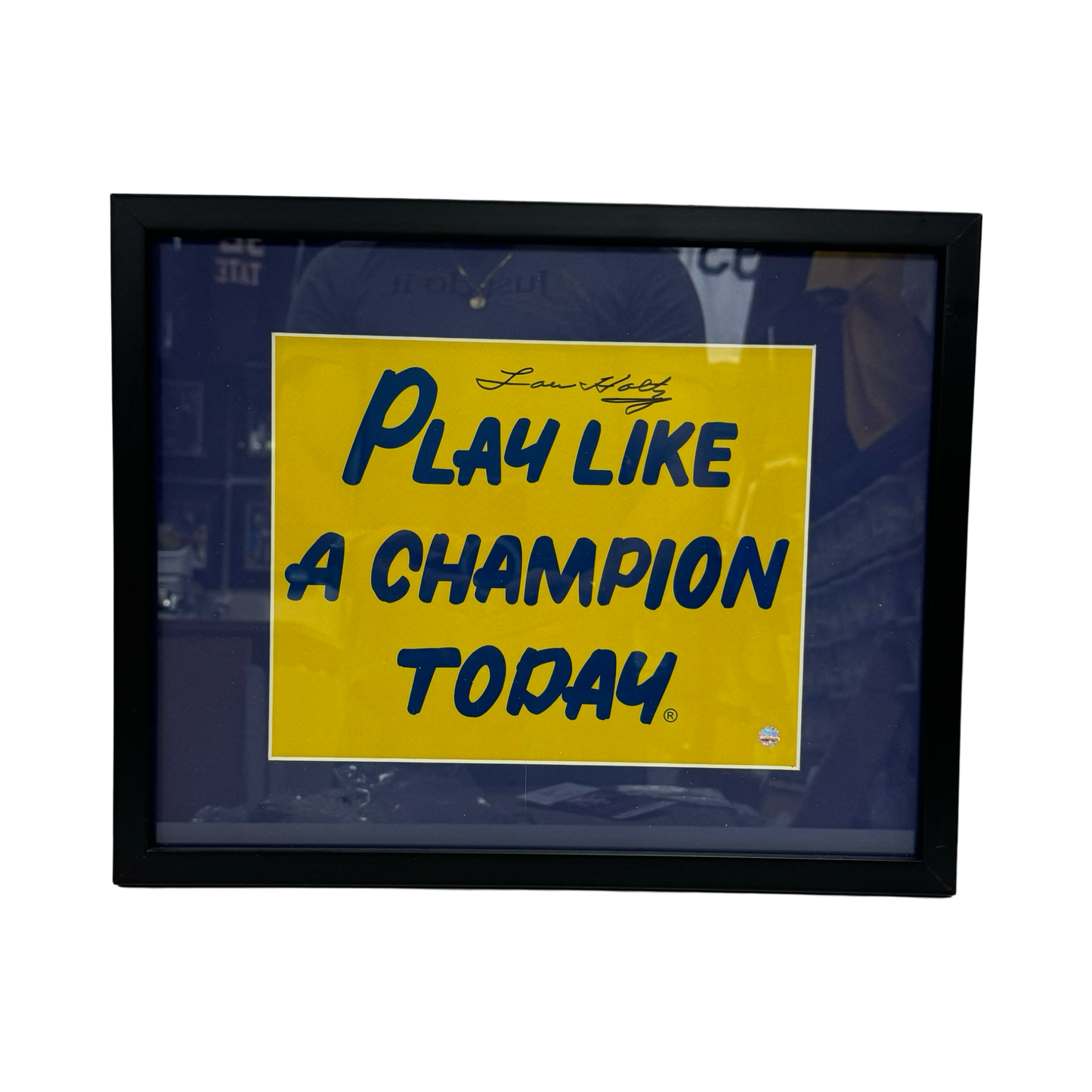 Lou Holtz Autographed Notre Dame Fighting Irish Framed Play Like A Champion Today 8x10 Steiner