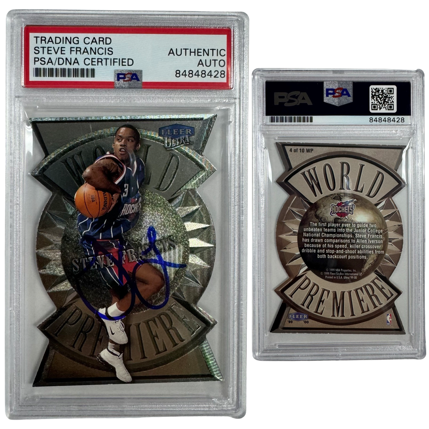 1999-00 Steve Francis Autographed Fleer Ultra World Premier #4 PSA Auto Authentic