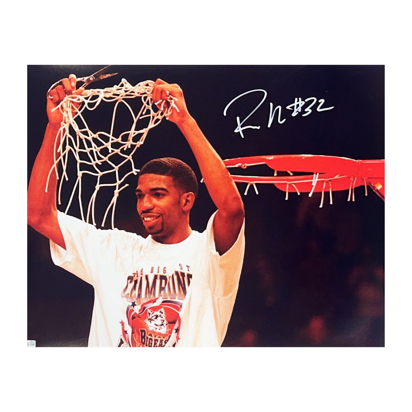 Rip Hamilton Autographed UCONN Huskies Cutting The Nets 16x20 Steiner CX
