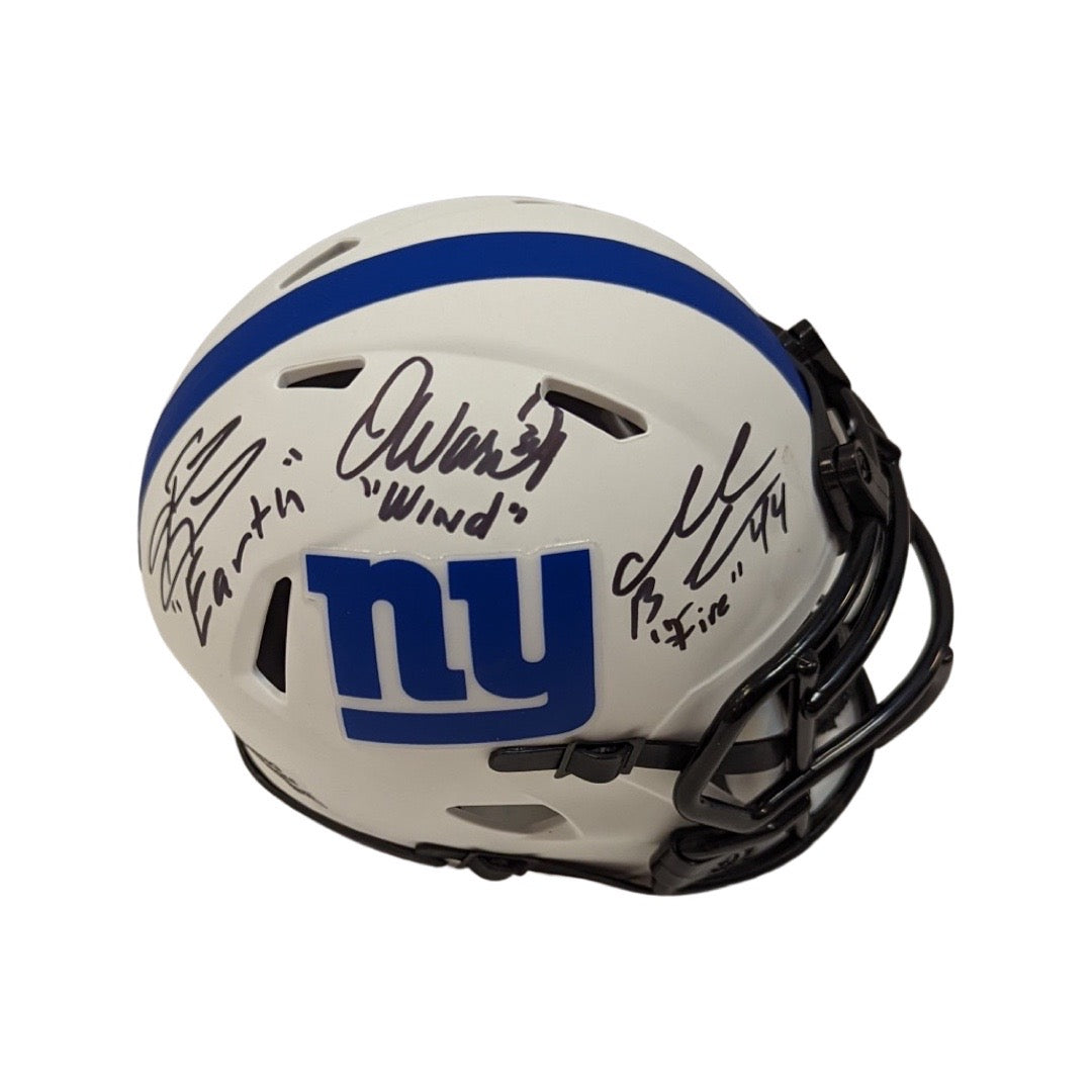 Brandon Jacobs, Ahmad Bradshaw & Derrick Ward Autographed New York Giants Lunar Eclipse Mini Helmet “Earth, Wind, Fire” Inscriptions Steiner CX
