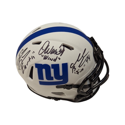 Brandon Jacobs, Ahmad Bradshaw & Derrick Ward Autographed New York Giants Lunar Eclipse Mini Helmet “Earth, Wind, Fire” Inscriptions Steiner CX