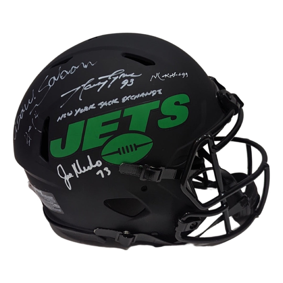 Mark Gastineau, Joe Klecko, Marty Lyons & Abdul Salaam Autographed New York Jets Eclipse Authentic Helmet “New York Sack Exchange” Inscription JSA