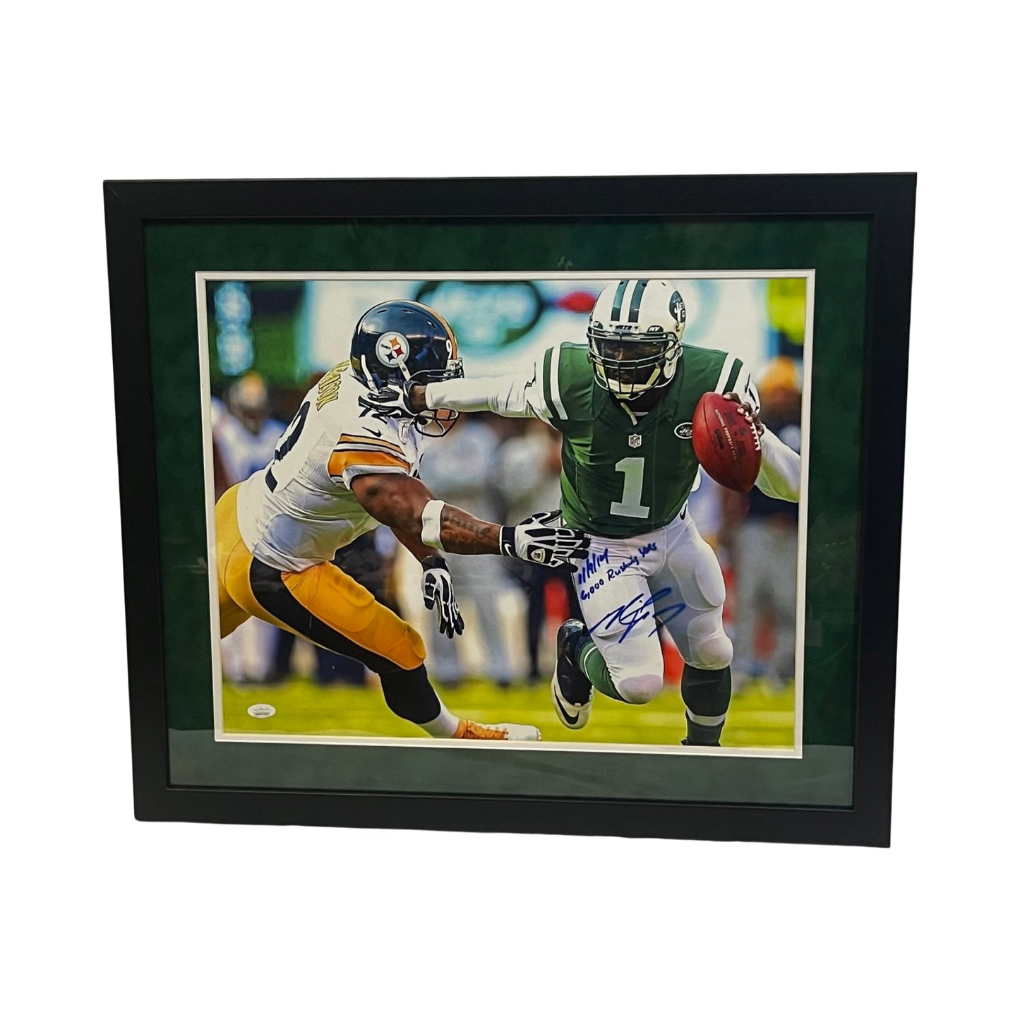 Michael Vick Autographed New York Jets Framed 16x20 “11/9/14 6,000 Rushing Yards” Inscription JSA