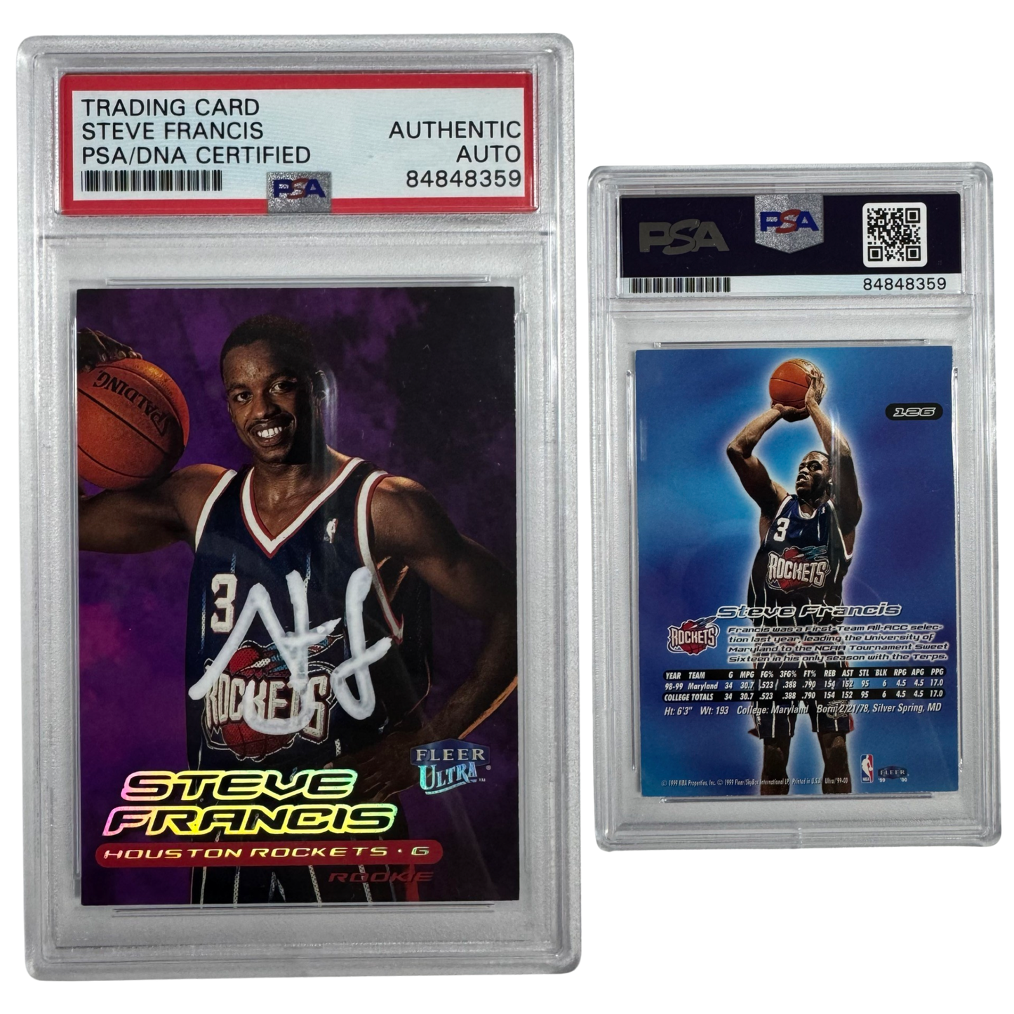 1999-00 Steve Francis Autographed Fleer Ultra Rookie #126 PSA Auto Authentic