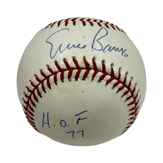 Ernie Banks Autographed Chicago Cubs Official National League Baseball “HOF 77” Inscription JSA