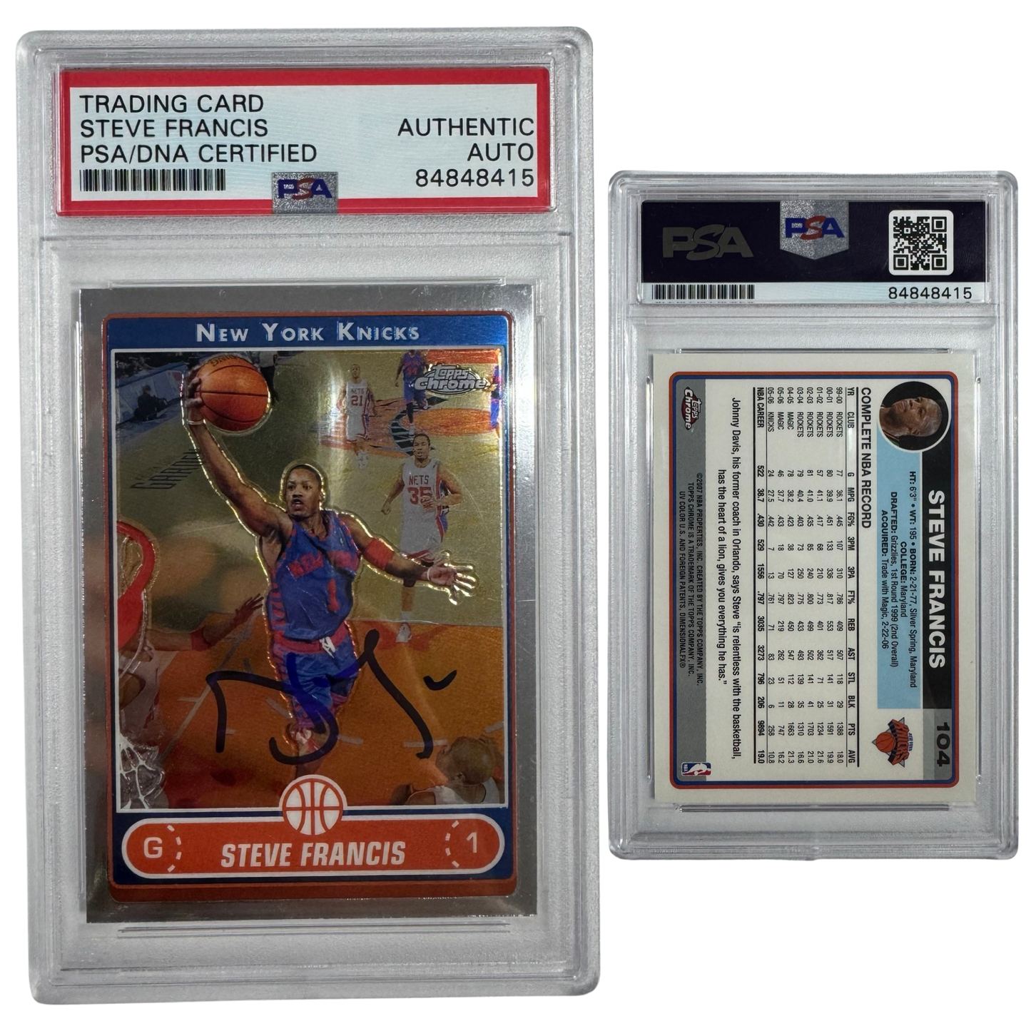 2006-07 Steve Francis Autographed Topps Chrome #104 PSA Auto Authentic
