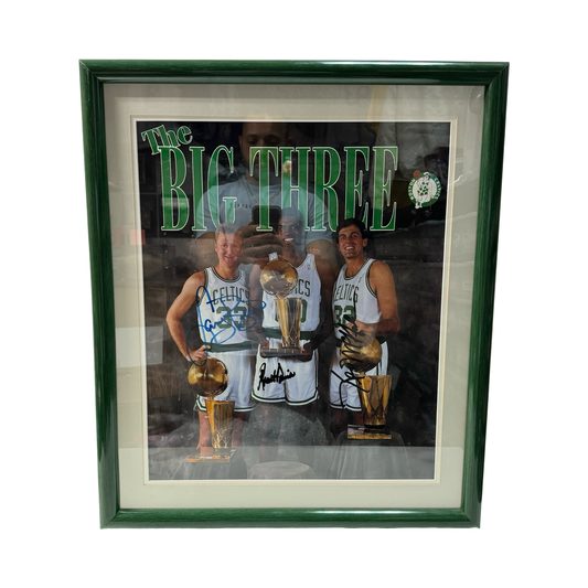 Larry Bird, Kevin McHale & Robert Parrish Autographed Boston Celtics Big Three Framed 16x20 Photo JSA