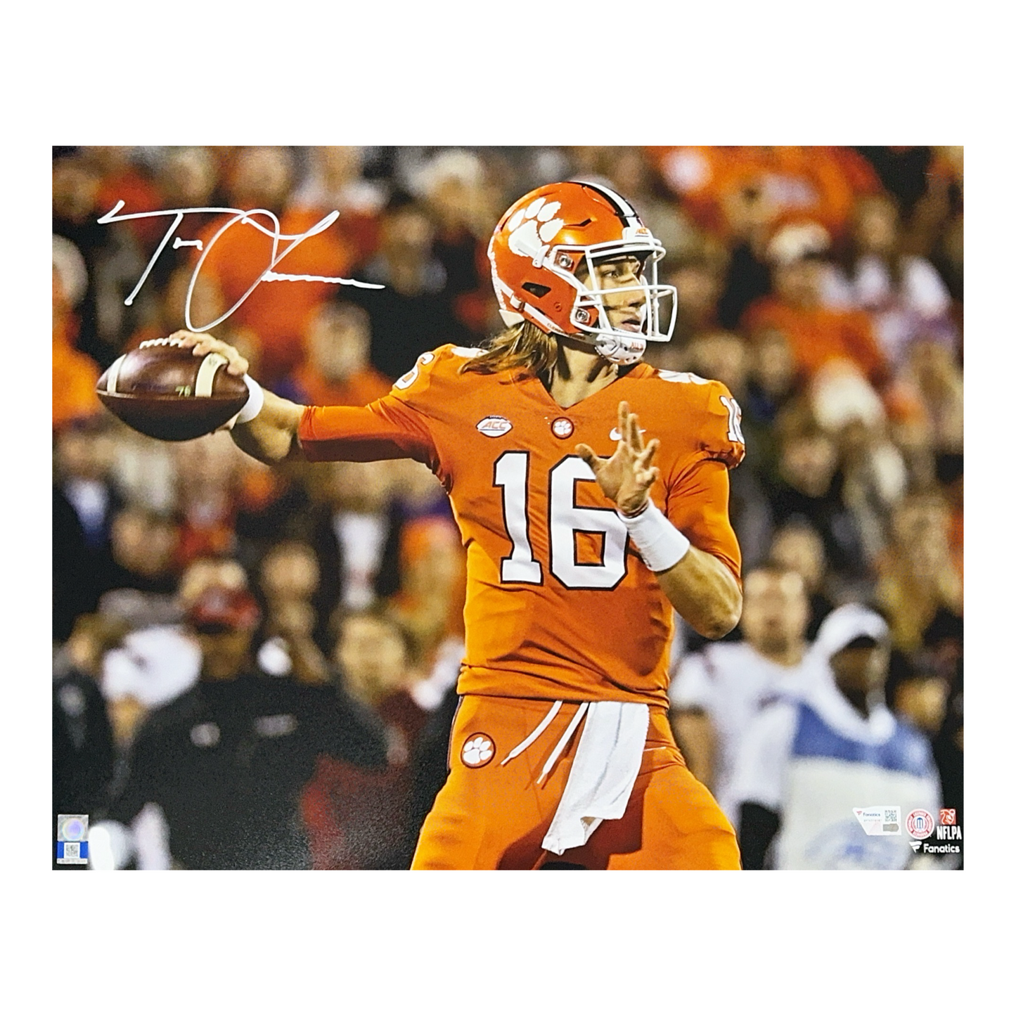Trevor Lawrence Autographed Clemson Tigers Orange Jersey 16x20 Fanatics