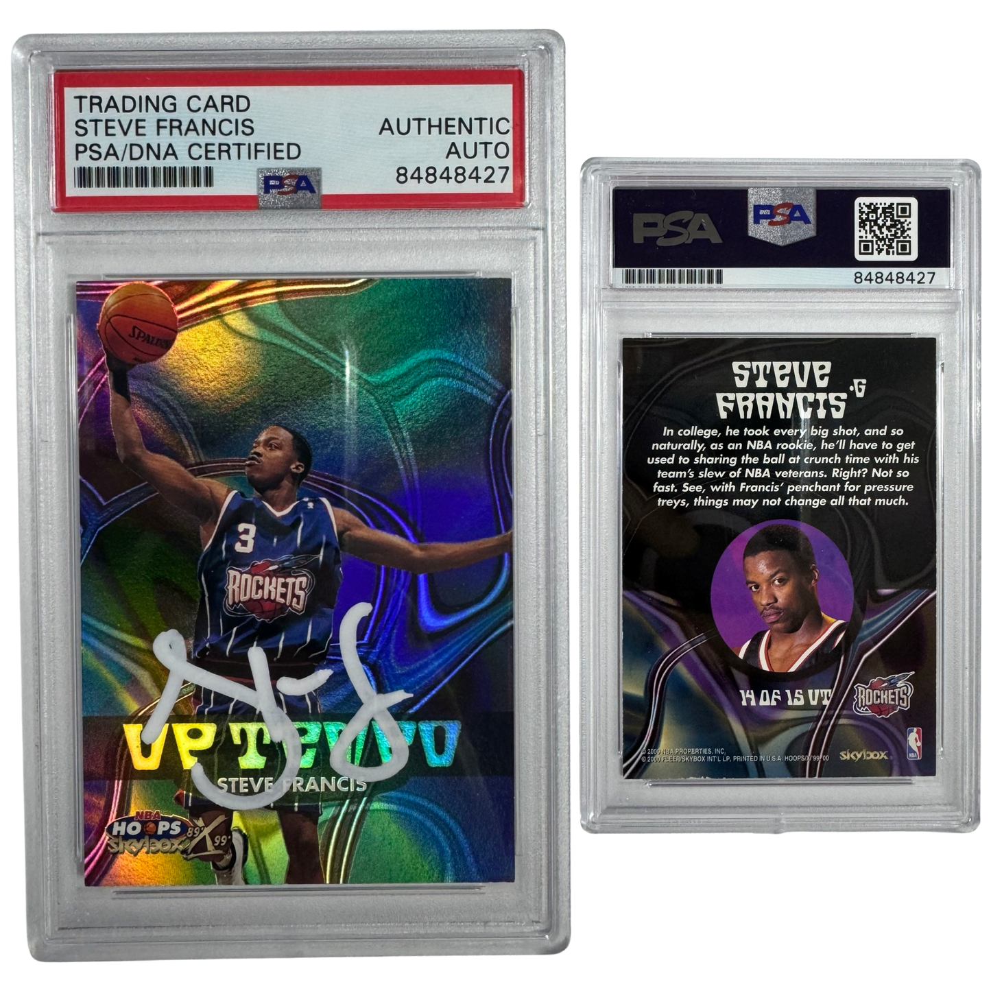 1999-00 Steve Francis Autographed NBA Hoops Skybox Uptempo Rookie #14 PSA Auto Authentic