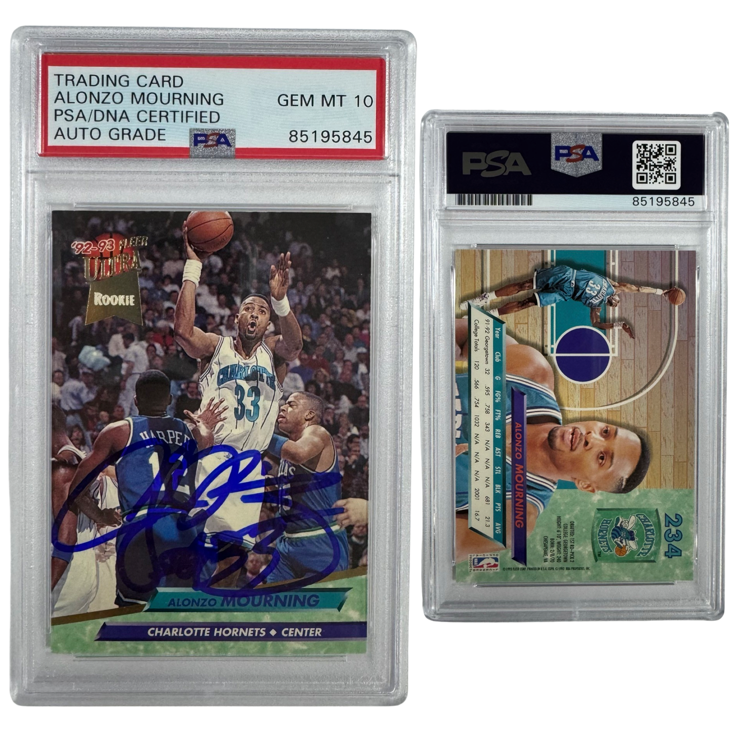 1992-93 Alonzo Mourning Autographed Fleer Ultra Rookie #234 PSA Auto GEM MT 10