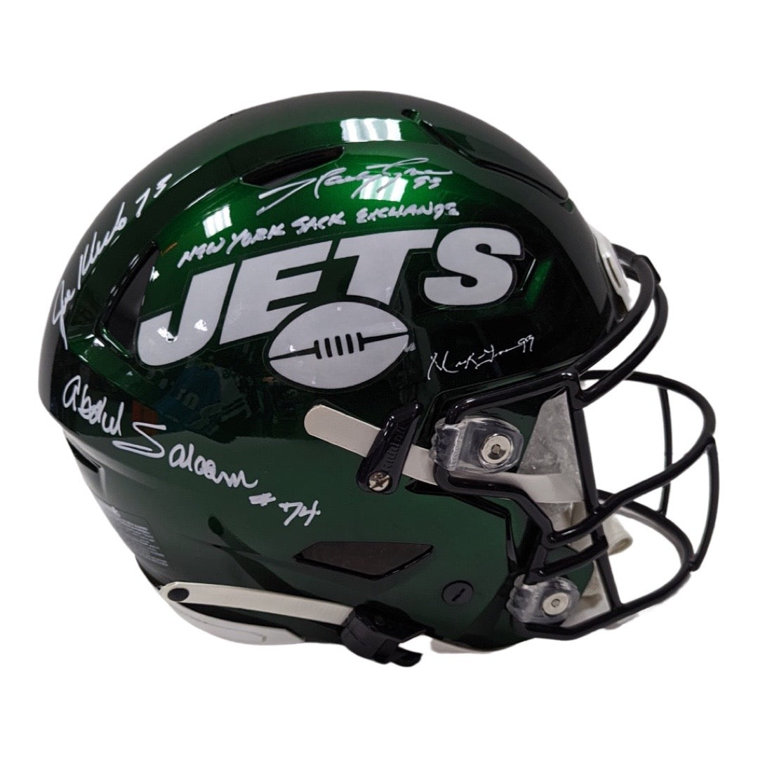 Mark Gastineau, Joe Klecko, Marty Lyons & Abdul Salaam Autographed New York Jets Speed Flex Helmet “New York Sack Exchange” Inscription JSA