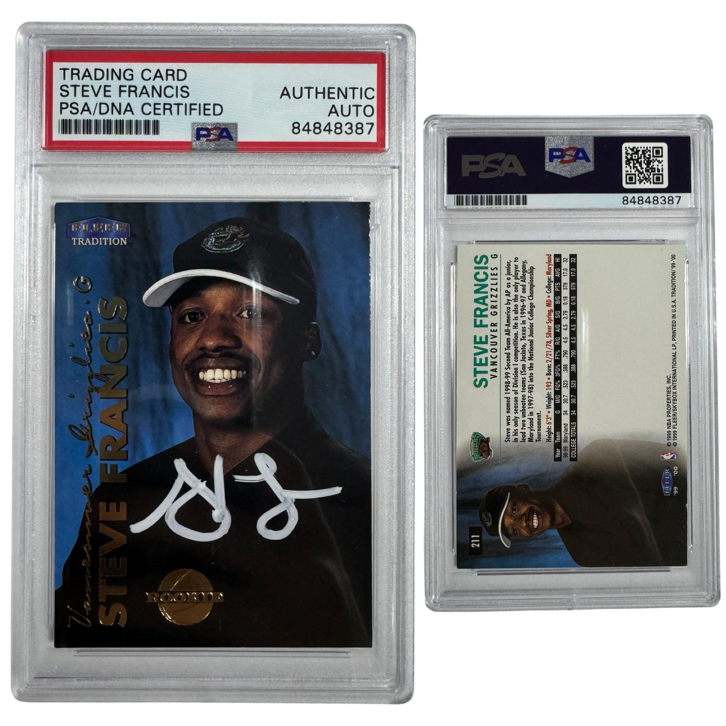 1999-00 Steve Francis Autographed Fleer Traditional Rookie #211 PSA Auto Authentic