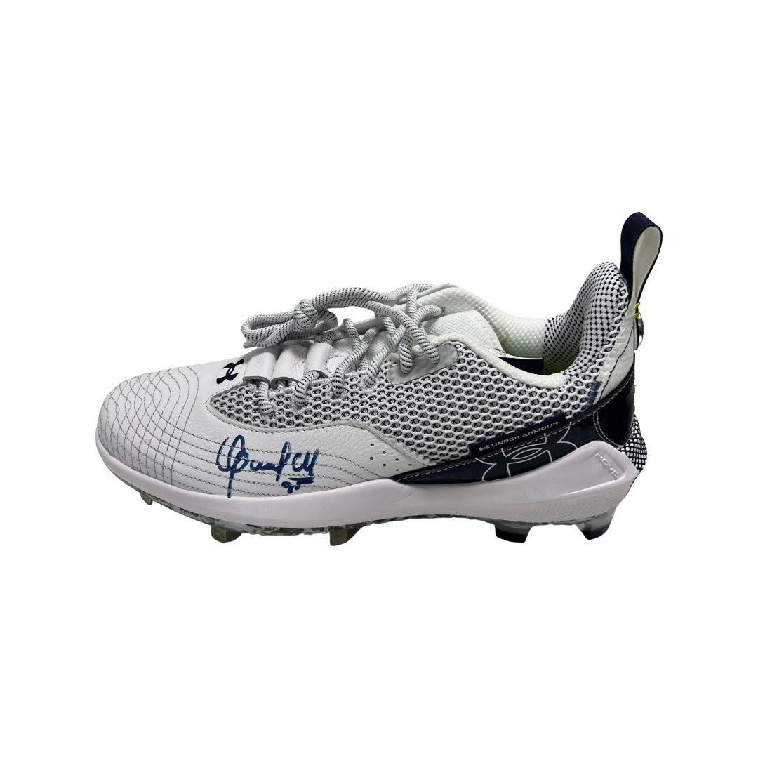 Oswaldo Cabrera Autographed New York Yankees Under Armour Bryce Harper Game Model (Left) Cleat (Navy Ink) Steiner CX
