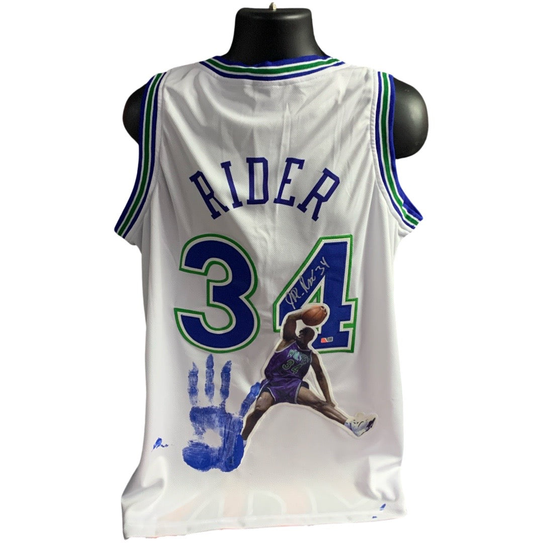 Isaiah “JR” Rider Autographed Minnesota Timberwolves White Art Jersey with Handprint Steiner CX