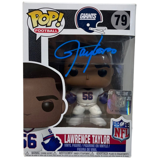 Lawrence Taylor Autographed New York Giants Funko Pop Blue Ink JSA