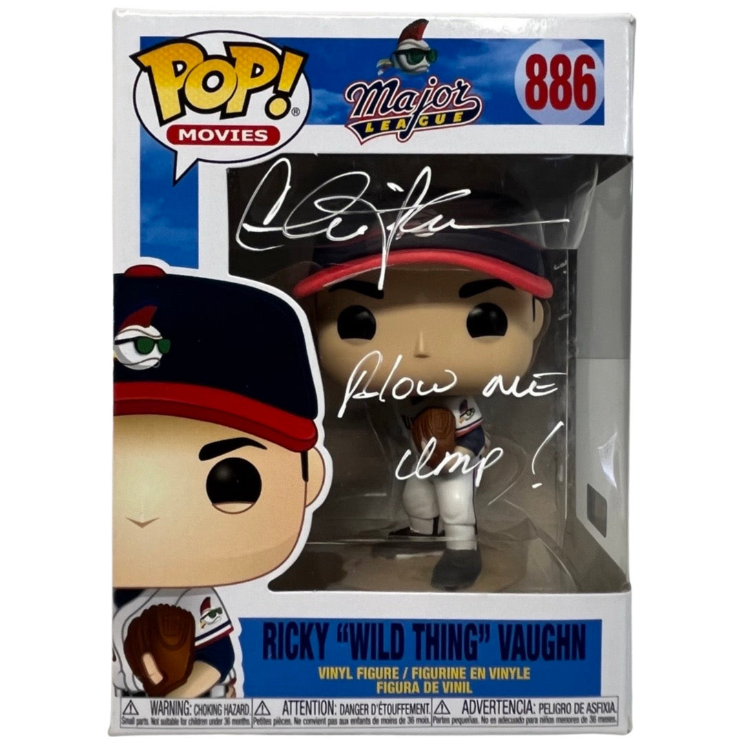 Charlie Sheen Autographed Major League Ricky “Wild Thing” Vaughn Funko Pop “Blow Me UMP” Inscription White Ink Steiner CX