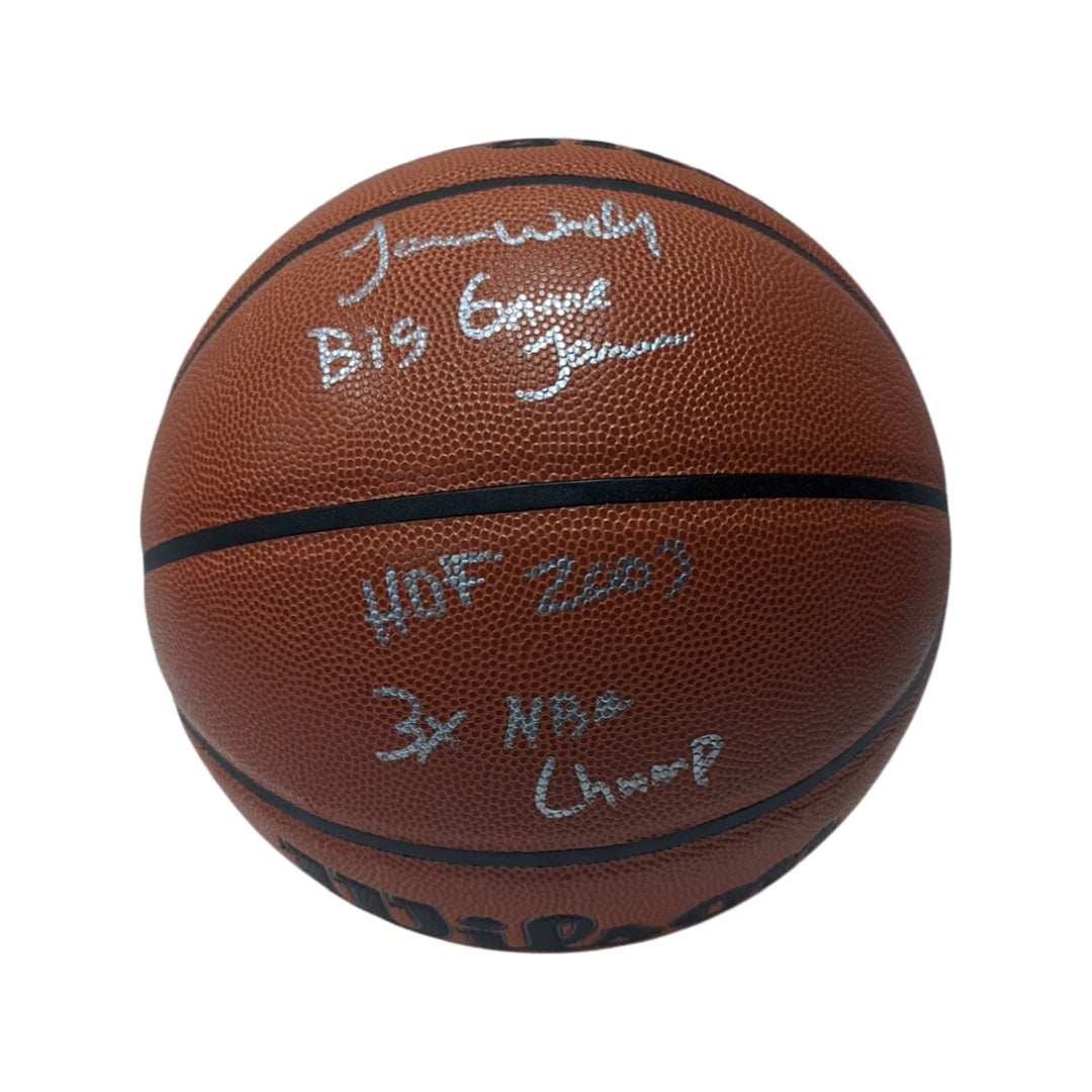 James Worthy Autographed Los Angeles Lakers Wilson Basketball “Big Game James, HOF 2003, 3x NBA Champ” Inscription PSA