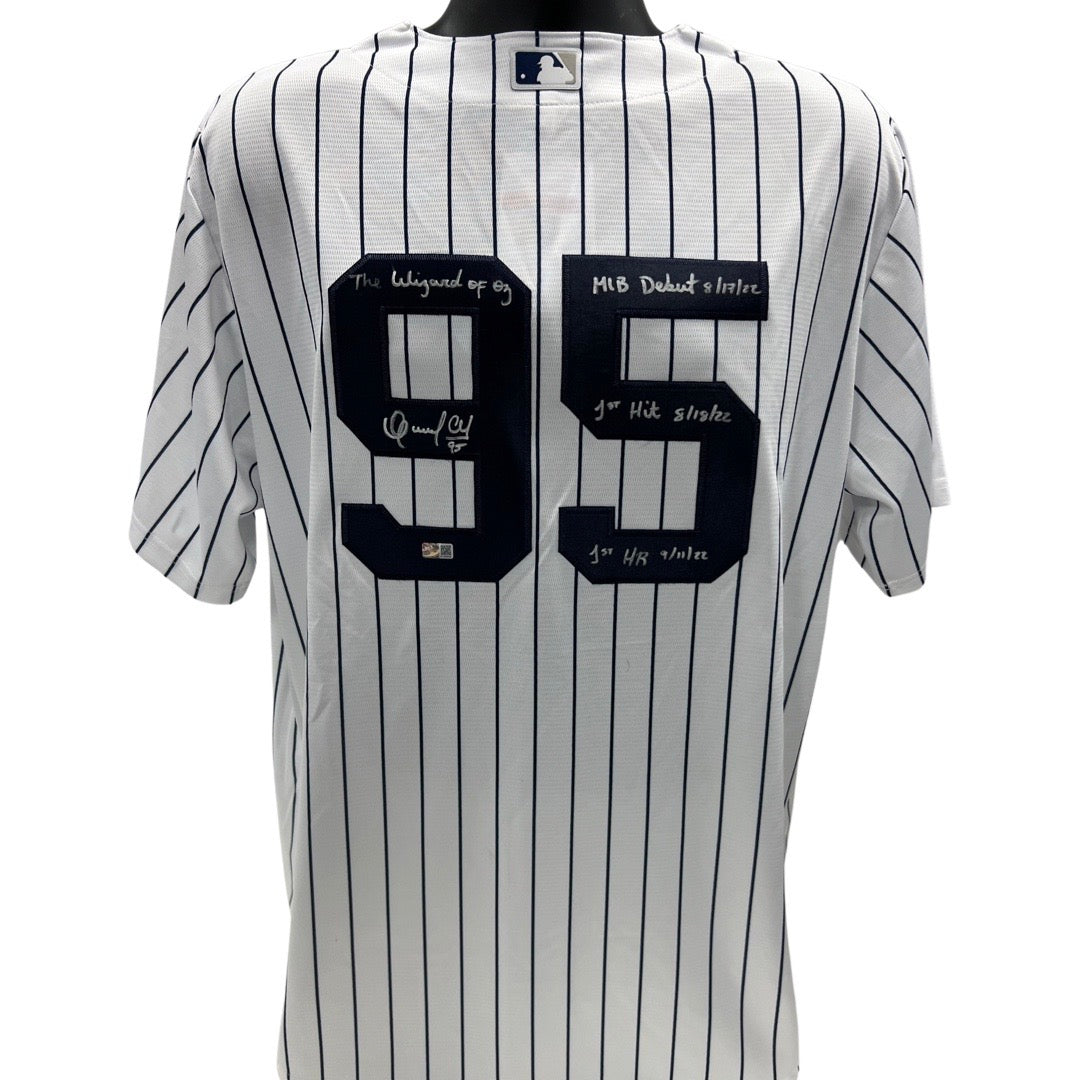 Oswaldo Cabrera Autographed New York Yankees Nike Pinstripe Jersey “The Wizard of Oz, MLB Debut 8/17/22, 1st Hit 8/18/22, 1st HR 9/11/22” Inscriptions Steiner CX