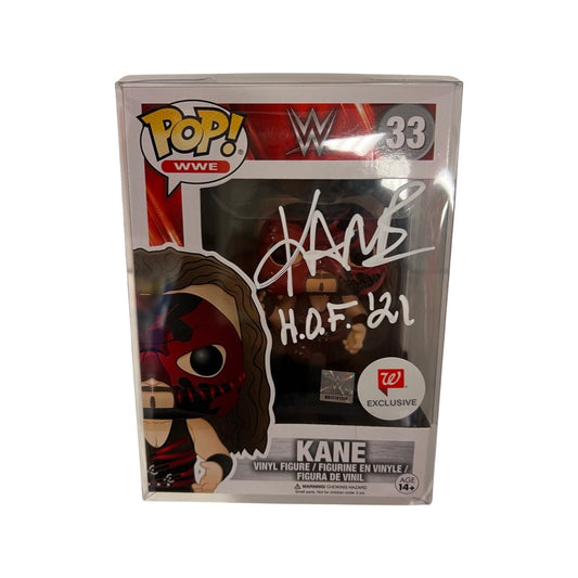 Kane Autographed WWE Funko Pop “HOF 21” Inscription White Ink Steiner CX