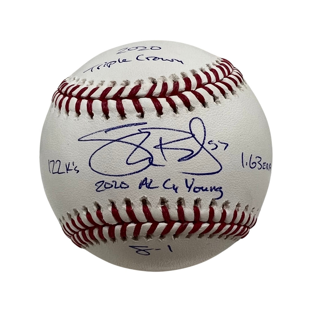 Shane Bieber Autographed Cleveland Guardians OMLB “2020 Triple Crown, 122 Ks, 2020 AL Cy Young, 1.63 ERA & 8-1” Inscriptions Beckett