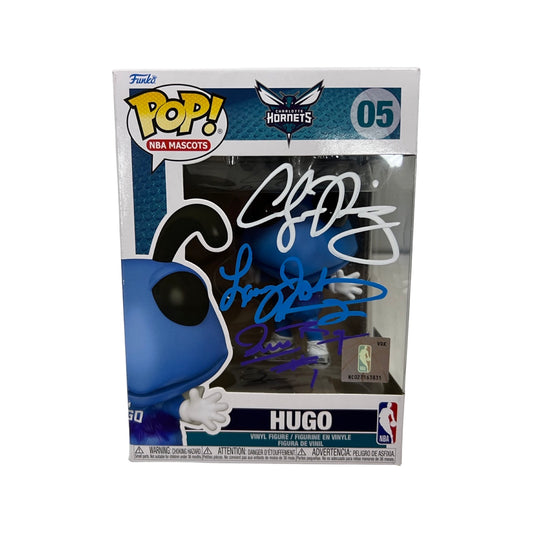 Alonzo Mourning, Muggsy Bogues & Larry Johnson Autographed Charlotte Hornets Hugo Funko Pop Steiner CX