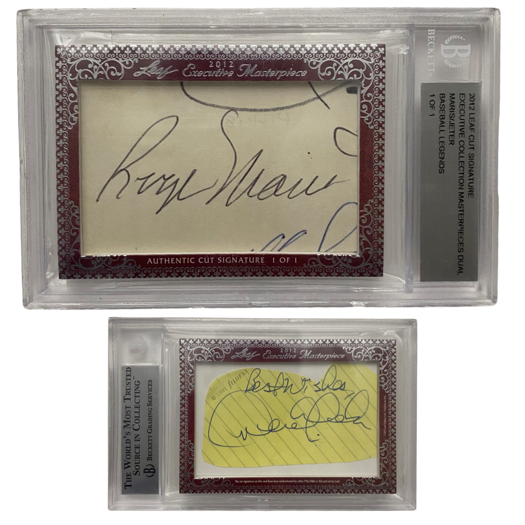 2012 Roger Maris Derek Jeter Leaf Cut Signature Beckett Authentic