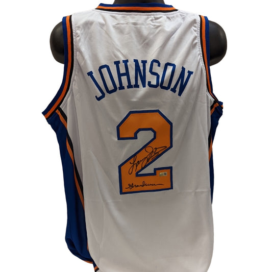 Larry Johnson Autographed New York Knicks White Jersey “Grandmama” Inscription Steiner CX