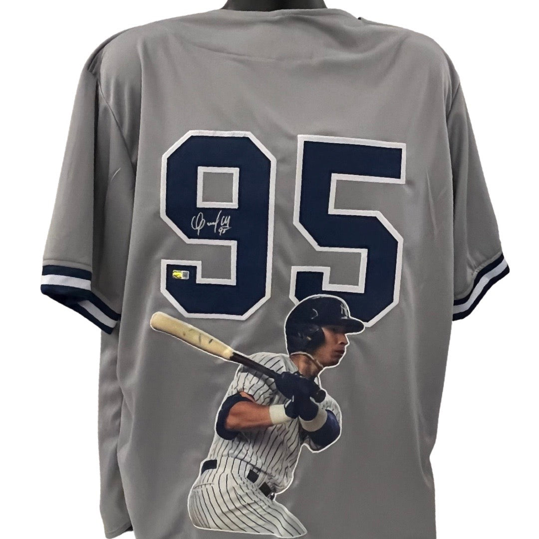 Oswaldo Cabrera Autographed New York Yankees Grey Hitting Art Jersey Steiner CX