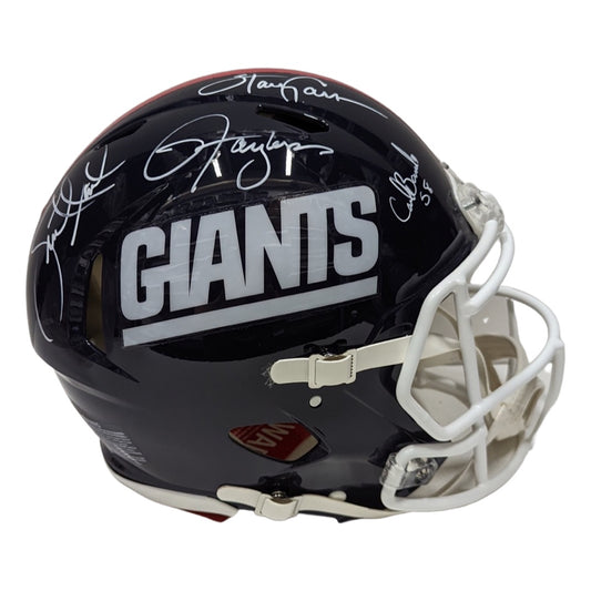 Lawrence Taylor, Harry Carson, Carl Banks & Leonard Marshall Autographed New York Giants Old School Speed Authentic Helmet JSA & Steiner CX