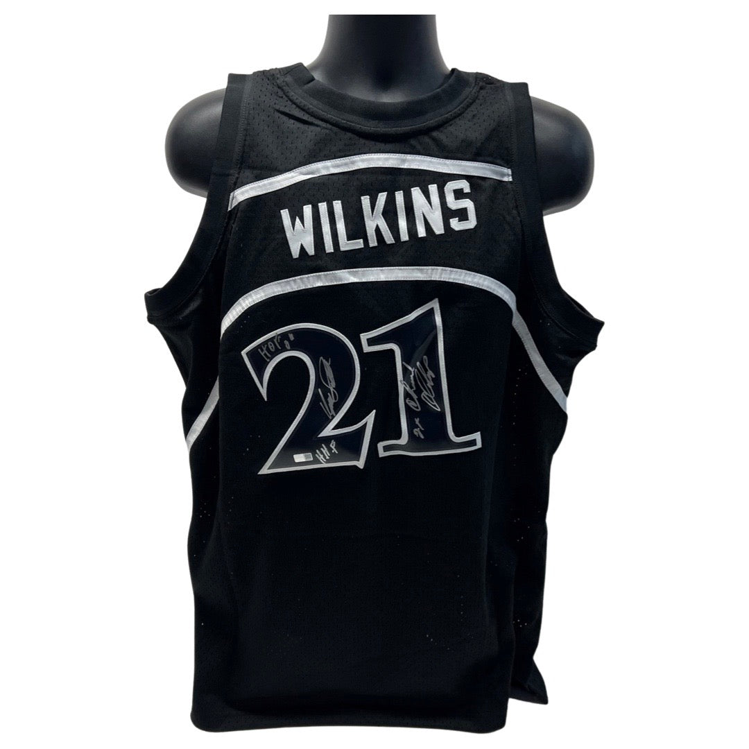 Dominique Wilkins Autographed Atlanta Hawks Black Mitchell & Ness Swingman Jersey "HOF 06, HHF, 2X Dunk Champ" Inscriptions Steiner CX