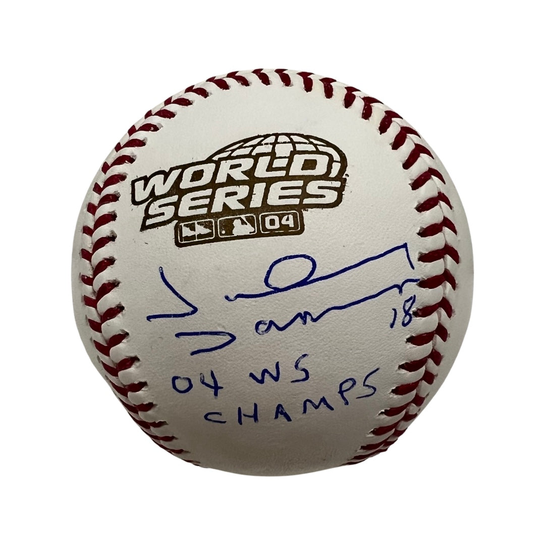 Johnny Damon Autographed Boston Red Sox 2004 World Series Logo Baseball “04 WS Champs” Inscription Steiner CX