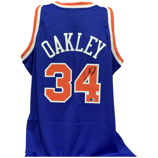 Charles Oakley Autographed New York Knicks Blue Mitchell & Ness Swingman Jersey Steiner CX