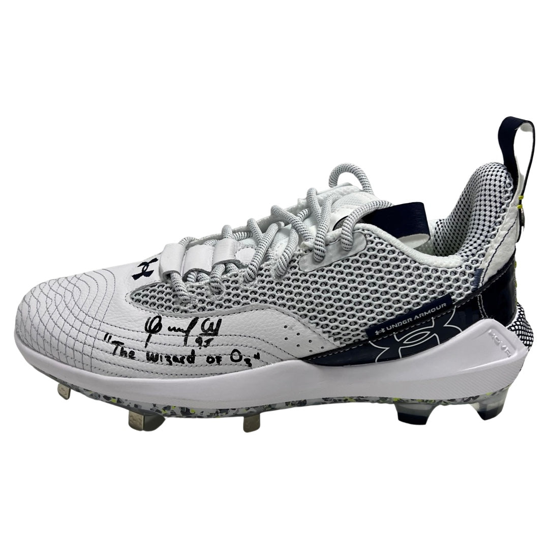 Oswaldo Cabrera Autographed New York Yankees Under Armour Bryce Harper Game Model (Left) Cleat (Black Ink) “The Wizard of Oz” Inscription Steiner CX