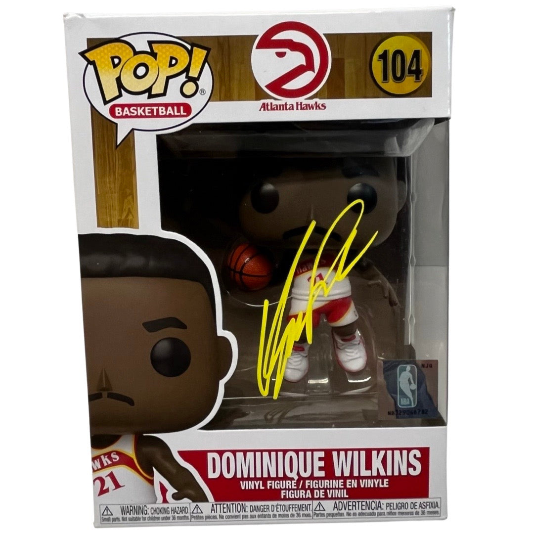 Dominique Wilkins Autographed Atlanta Hawks Funko Pop Yellow Ink Steiner CX