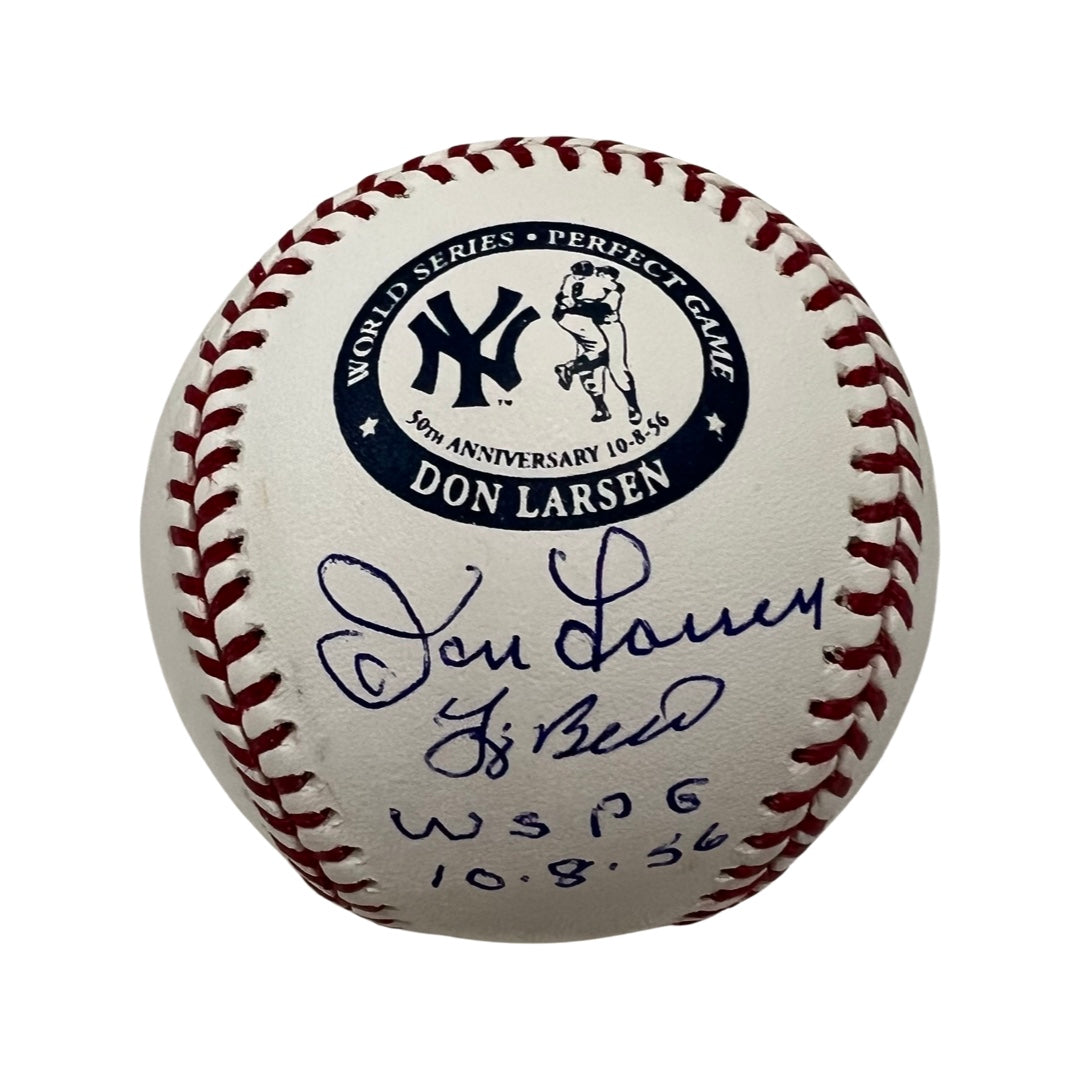 Don Larsen & Yogi Berra Autographed New York Yankees World Series Perfect Game Logo Baseball “WSPG 10.8.56” Inscription Steiner