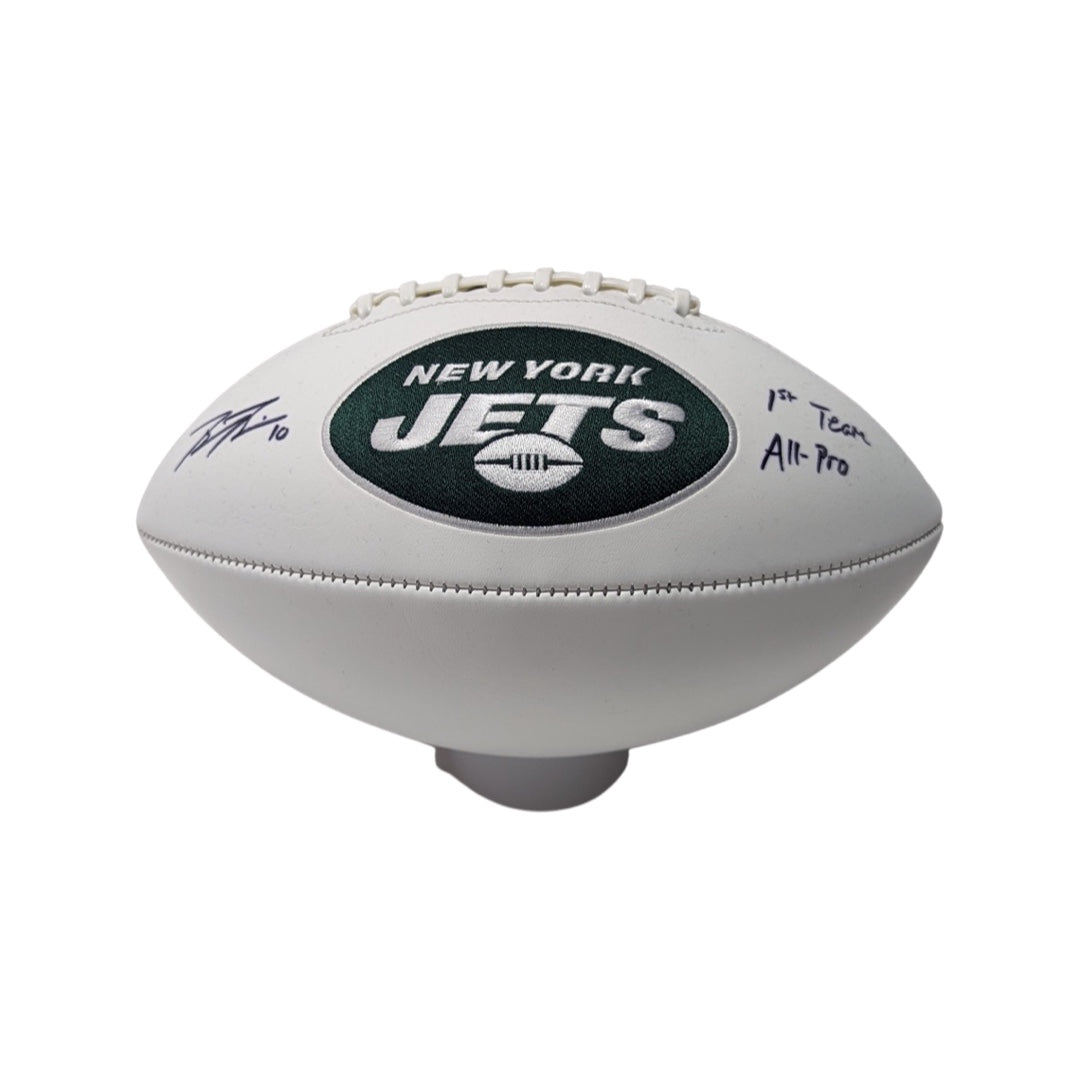 Braxton Berrios Autographed New York Jets White Panel Logo Football “1st Team All-Pro” Inscription Steiner CX