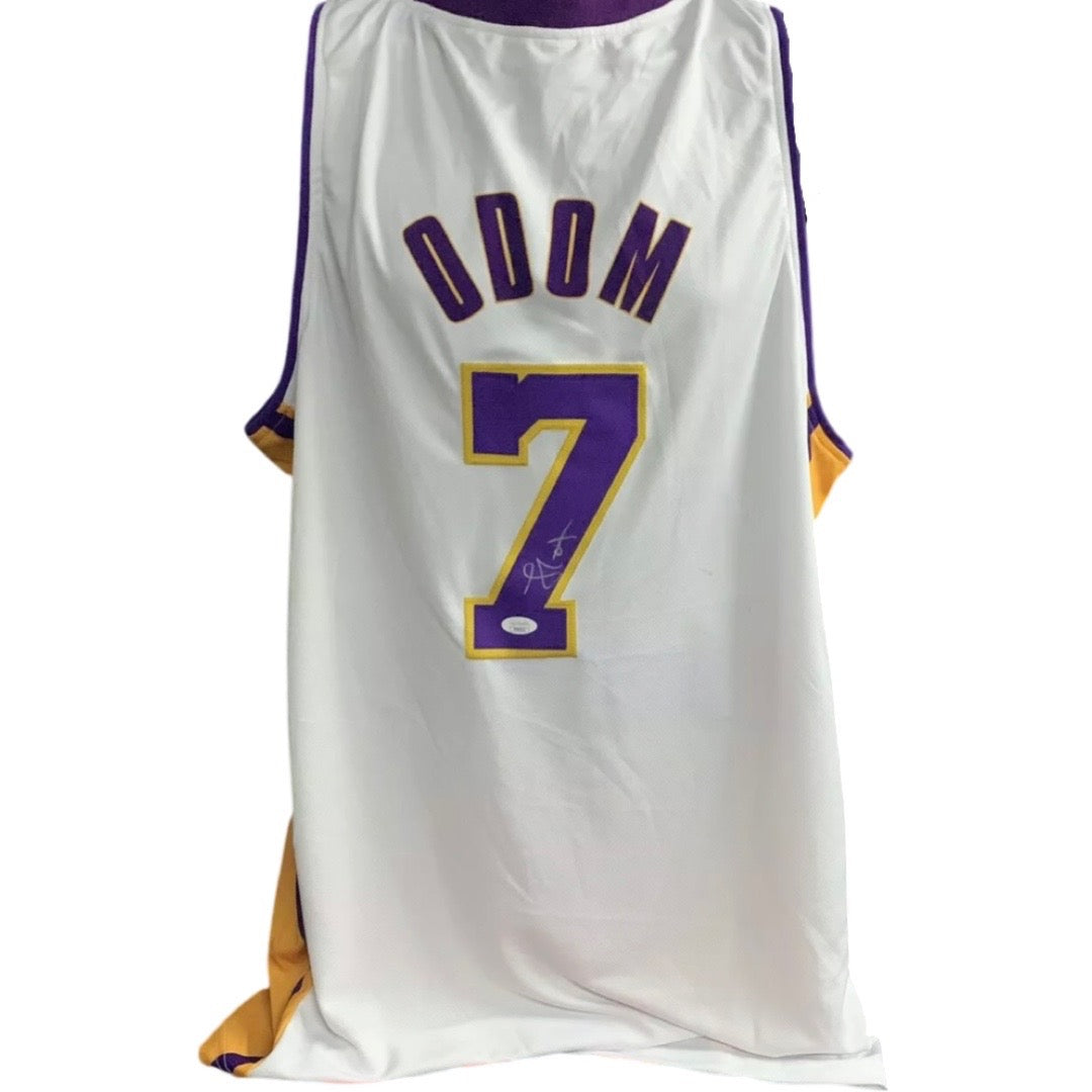 Lamar Odom Autographed Los Angeles Lakers White Jersey JSA BG Autographs