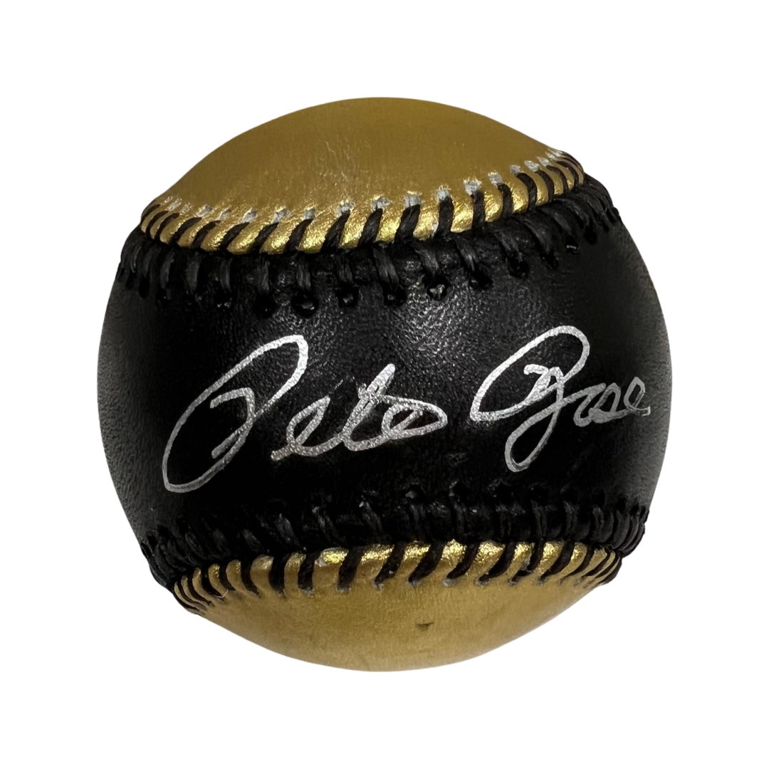 Pete Rose Autographed Black & Gold OMLB PSA