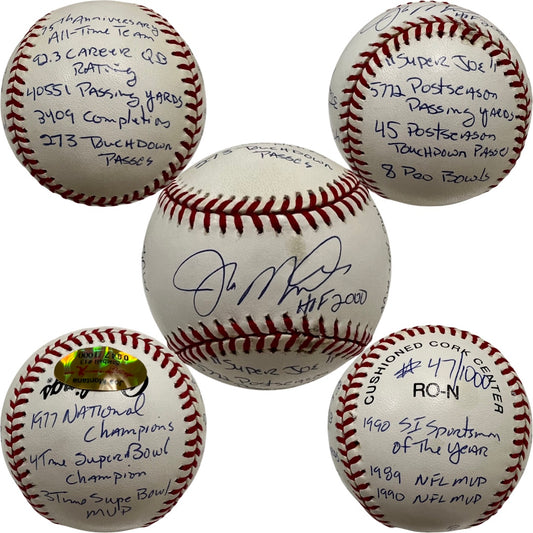 Joe Montana Autographed San Francisco 49’ers OMLB Baseball 16 Stat Inscriptions Joe Montana/Reggie Jackson COA