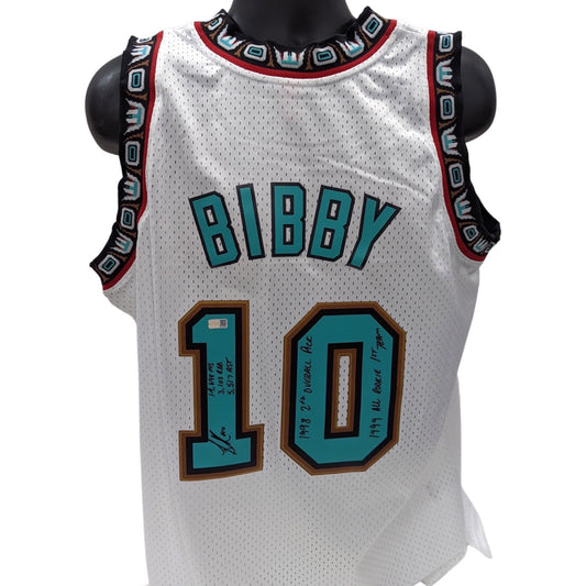 Mike Bibby Autographed Vancouver Grizzlies White 1998-99 Mitchell & Ness Swingman Jersey “14,698 PTS, 3,103 REB, 5,517 AST, 1998 2nd Overall Pick, 1999 All Rookie 1st Team” Inscriptions Steiner CX