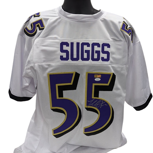 Terrell Suggs Autographed Baltimore Ravens White Jersey JSA