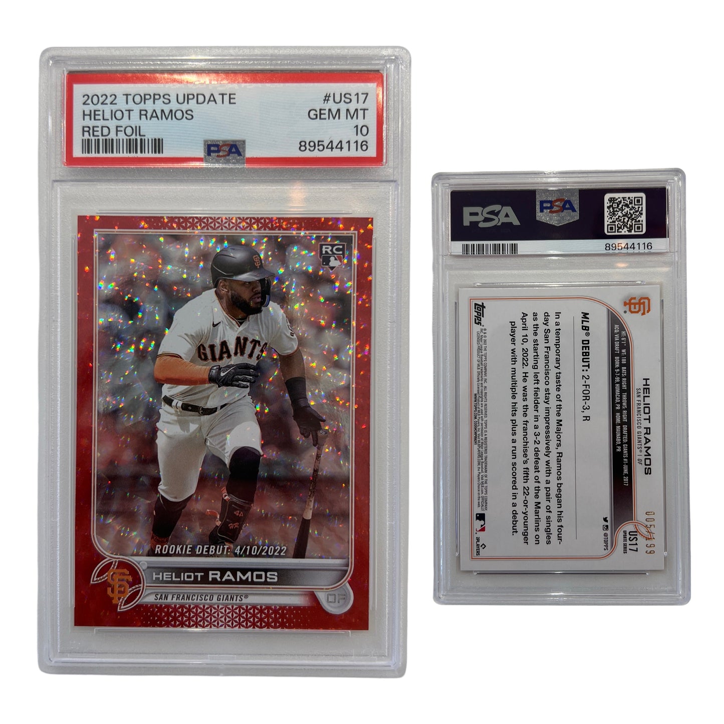 2022 Heliot Ramos Topps Update Red Foil /199 #US17 PSA GEM MT 10