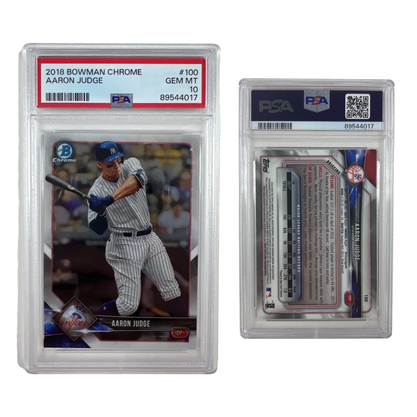 2018 Bowman Chrome Aaron Judge #100 PSA GEM MT 10