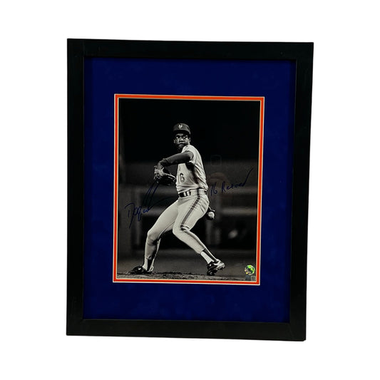 Doc Gooden Autographed New York Mets Vertical B&W Pitching Framed 11x14 "16 Retired" Inscription Steiner CX