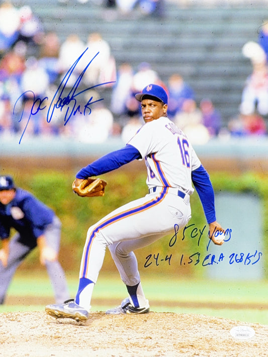 Doc Gooden Autographed New York Mets "85 Cy Young, 24-4 1.53 ERA 268 K's" 11x14 JSA