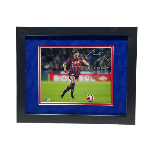 Carli Lloyd Autographed Team USA Women's Soccer Framed 8x10 "Final USWNT Match 10/26/21" Steiner CX