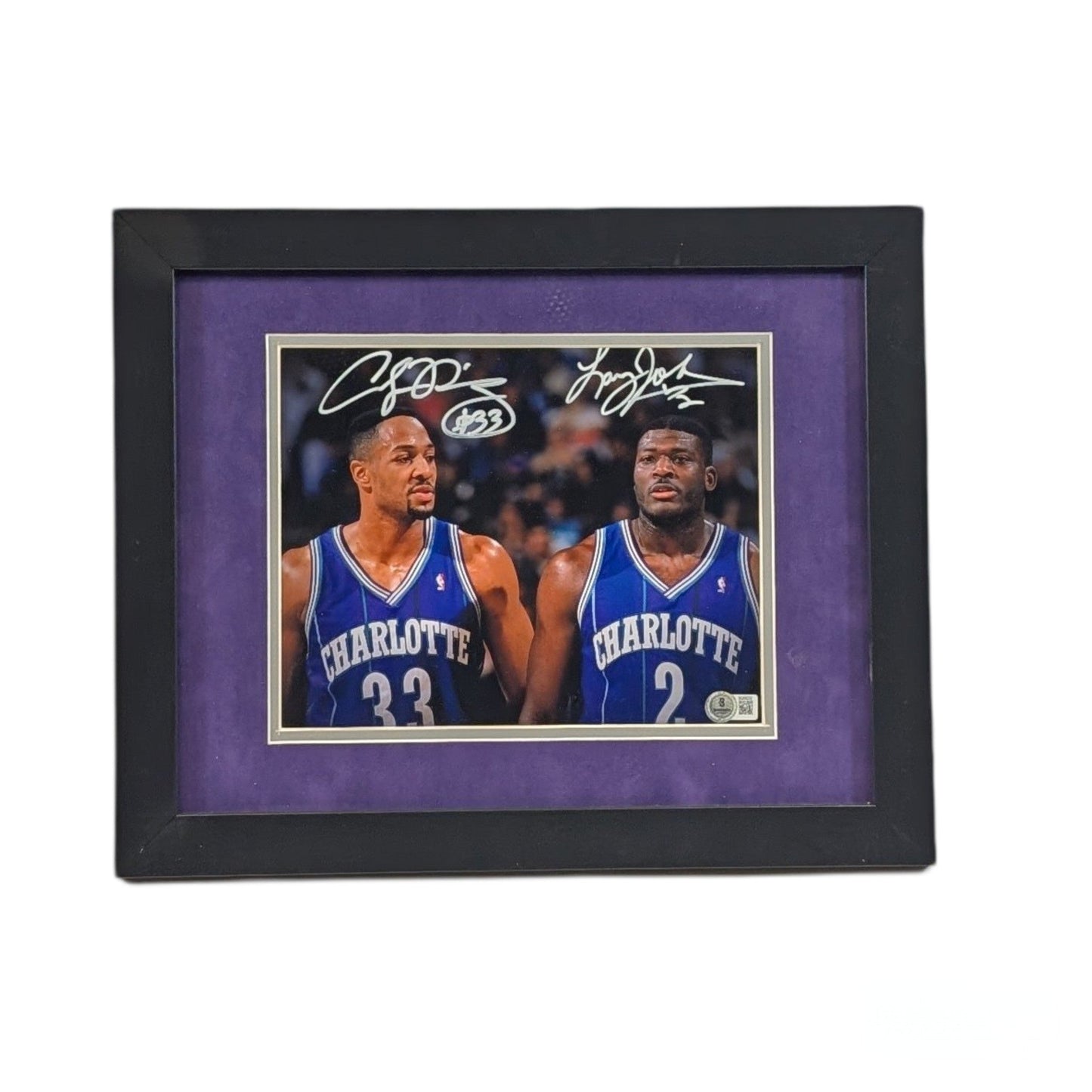 Larry Johnson & Alonzo Mourning Autographed Charlotte Hornets Side by Side Framed 8x10 Beckett