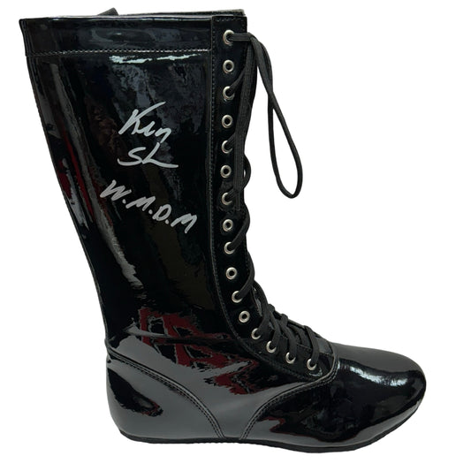 Ken Shamrock Autographed WWE WWF Black Boot "W.M.D.M." Inscription Beckett