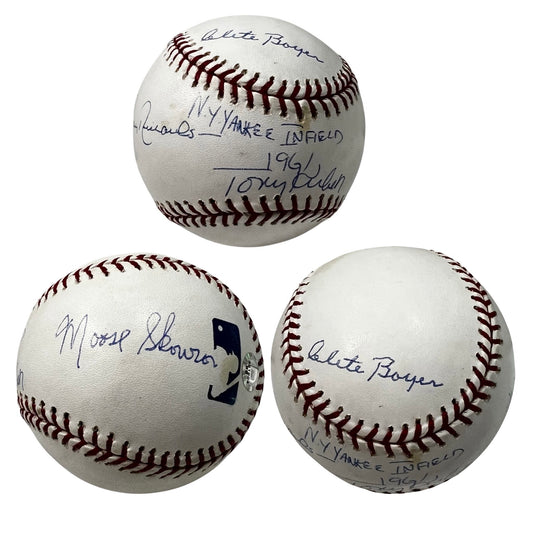 Moose Skowron, Tony Kubek, Clete Boyer & Bobby Richardson Autographed New York Yankees OMLB "1961 NY Yankee Infield" Inscription Steiner